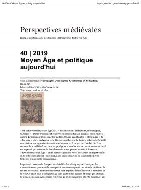 Perspectives Medievales-revue D'epistemologie Des Langues Et Litteratures Du Moy